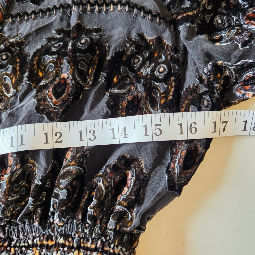Hale Bob Silk Blend Burnout Velvet Mini Dress Charcoal Gray Copper Damask M - Picture 4 of 12